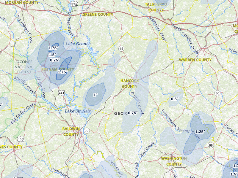 NEXRAD radar-signature map of the hail storm over Sparta, GA on Jun 29, 2026