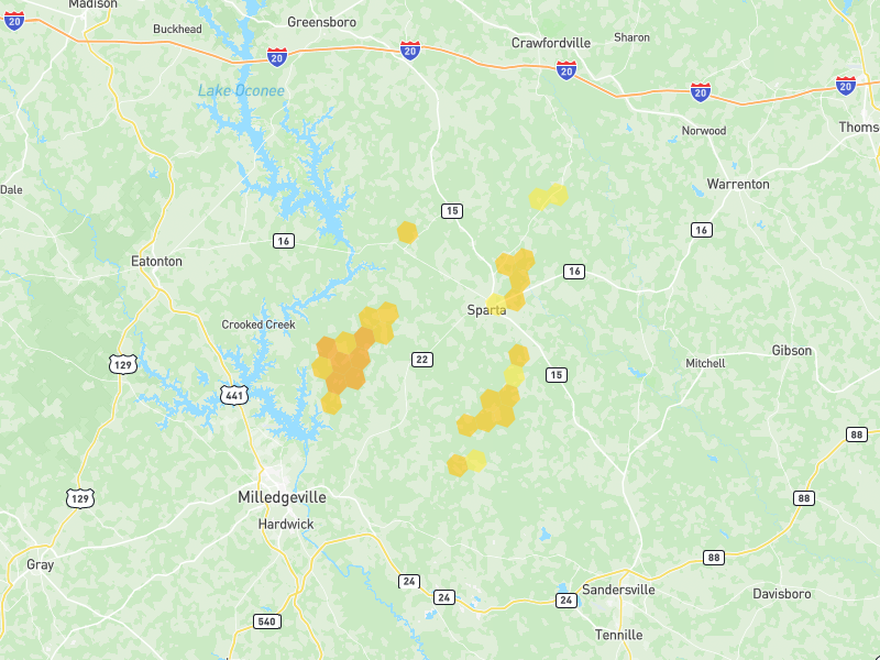 Hail map of Sparta, GA on Jun 29, 2026, hail up to 1"