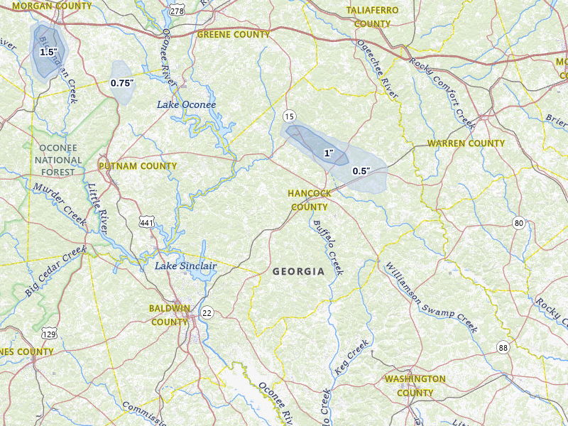 NEXRAD radar-signature map of the hail storm over Sparta, GA on Jul 10, 2026