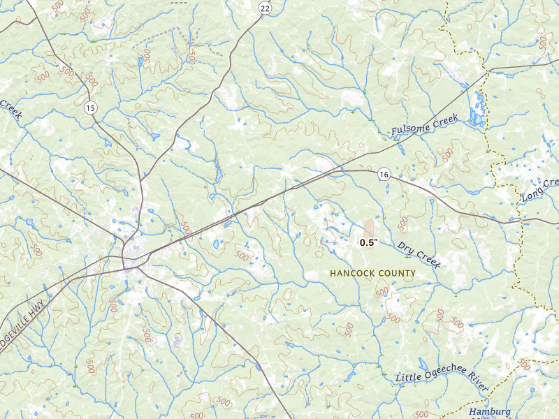 Radar-estimated hail-size map of the storm over Sparta, GA on Aug 15, 2026