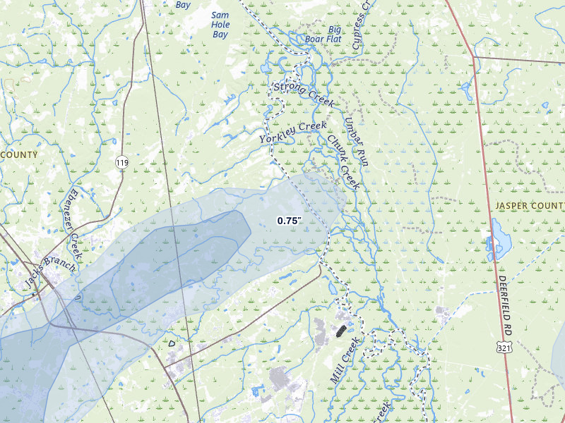 NEXRAD radar-signature map of the hail storm over Springfield, GA on Jul 9, 2026