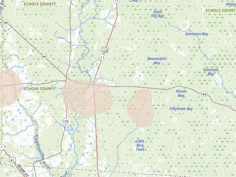 Radar-estimated hail-size map of the storm over Statenville, GA on Jul 7, 2026