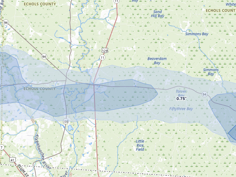 NEXRAD radar-signature map of the hail storm over Statenville, GA on Jul 7, 2026