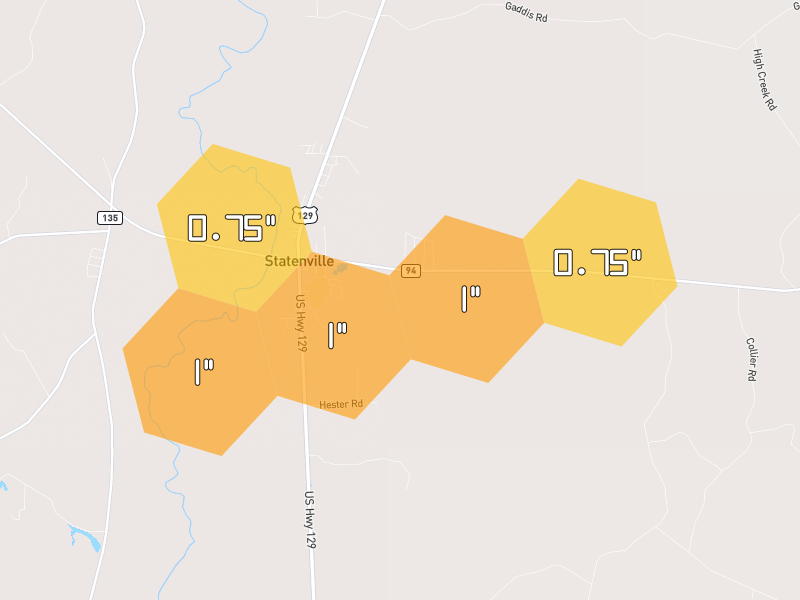 Hail map of Statenville, GA on Jul 7, 2026, hail up to 1"