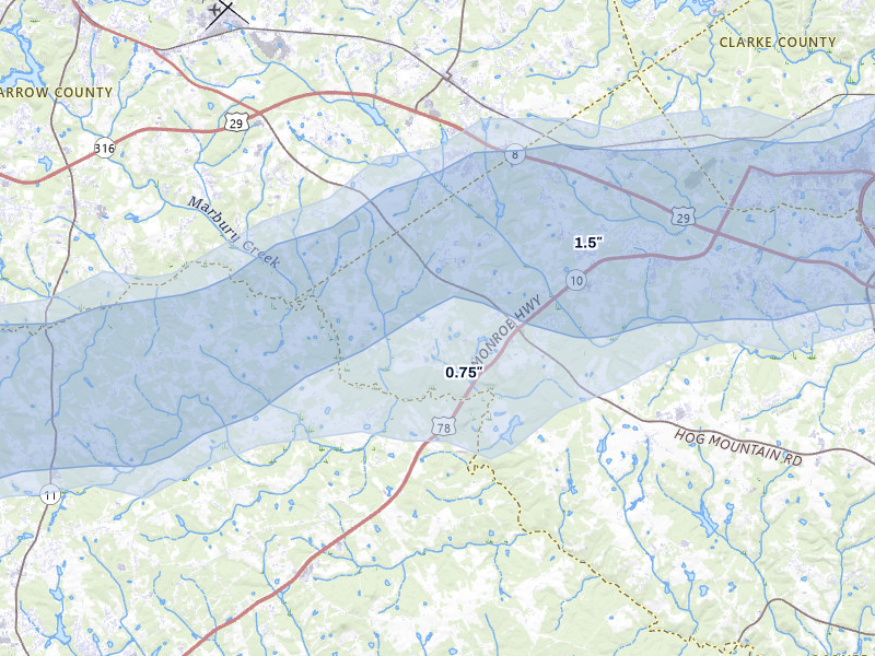 NEXRAD radar-signature map of the hail storm over Statham, GA on Mar 7, 2026