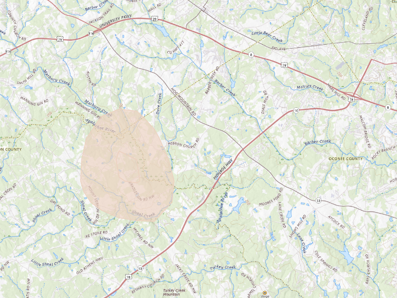 Radar-estimated hail-size map of the storm over Statham, GA