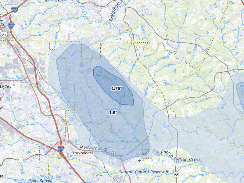 NEXRAD radar-signature map of the hail storm over Stockbridge, GA on Aug 11, 2026