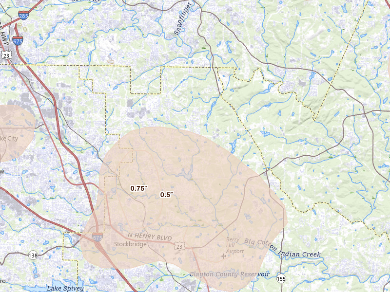Radar-estimated hail-size map of the storm over Stockbridge, GA