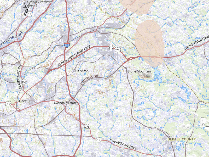 Radar-estimated hail-size map of the storm over Stone Mountain, GA on Jul 16, 2026