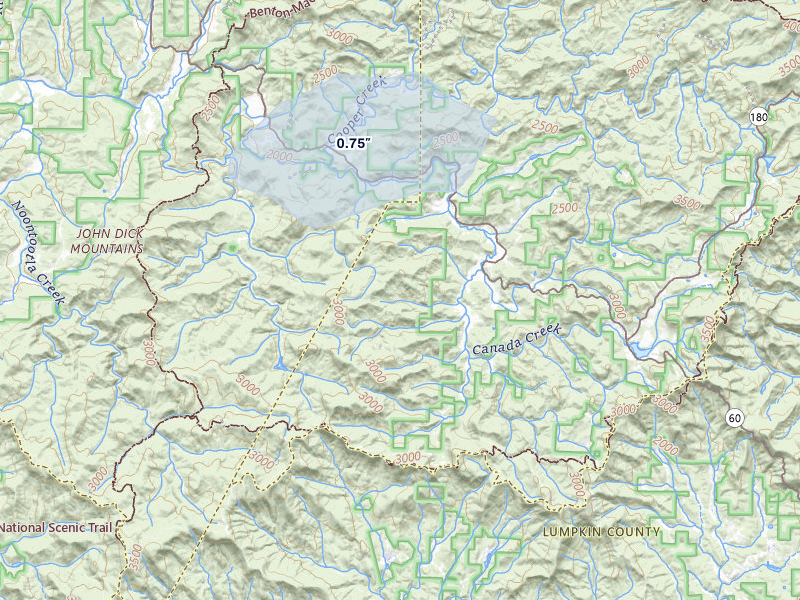 NEXRAD radar-signature map of the hail storm over Suches, GA on May 6, 2026