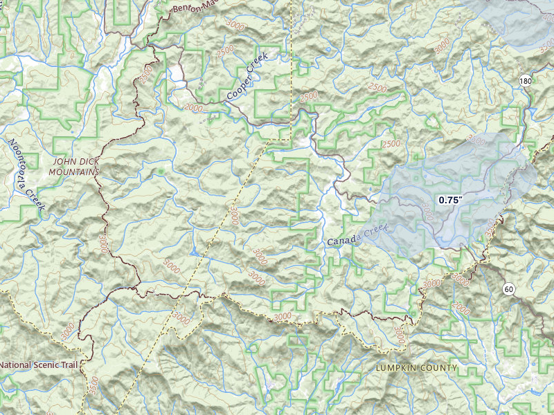 NEXRAD radar-signature map of the hail over Suches, GA