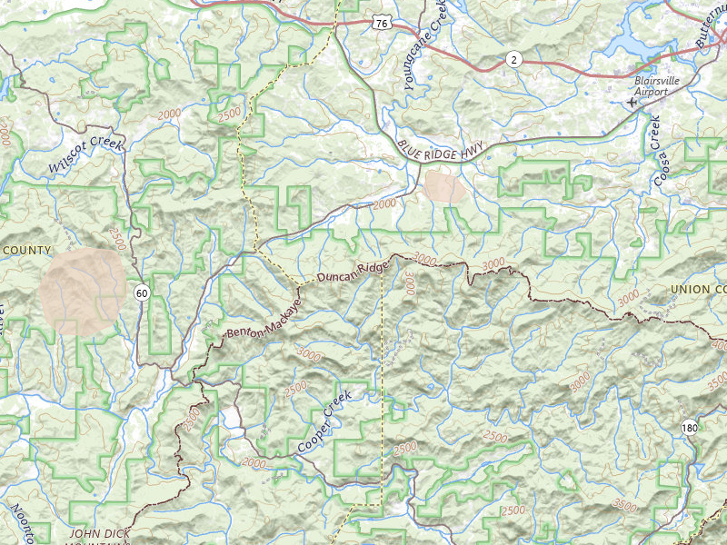 Radar-estimated hail-size map of the storm over Suches, GA on Aug 4, 2026