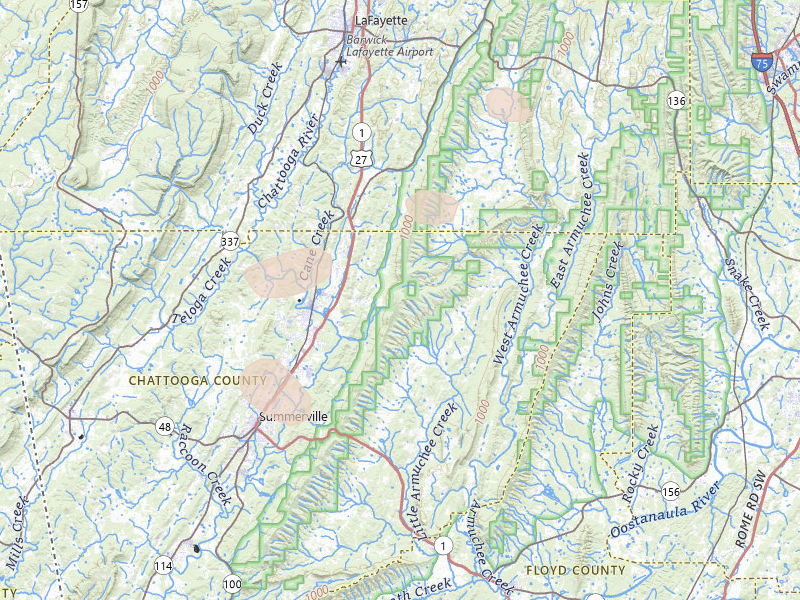 Radar-estimated hail-size map of the storm over Summerville, GA on Aug 11, 2026