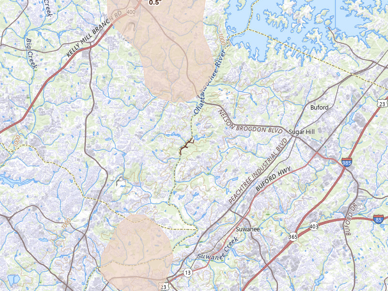 Radar-estimated hail-size map of the storm over Suwanee, GA on Jul 28, 2026