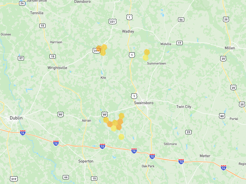 Hail map of Swainsboro, GA on Jun 29, 2026, hail up to 1"