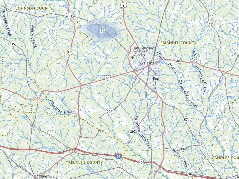NEXRAD radar-signature map of the hail storm over Swainsboro, GA on Jul 12, 2026