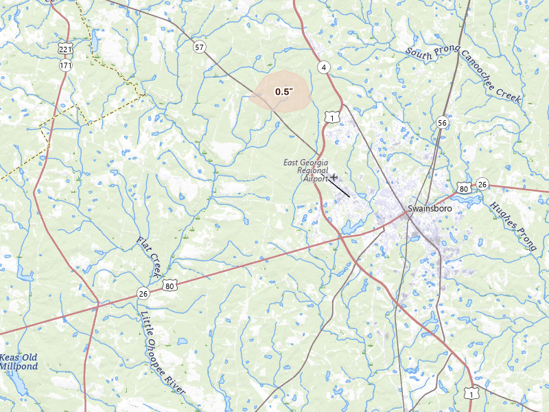 Radar-estimated hail-size map of the storm over Swainsboro, GA