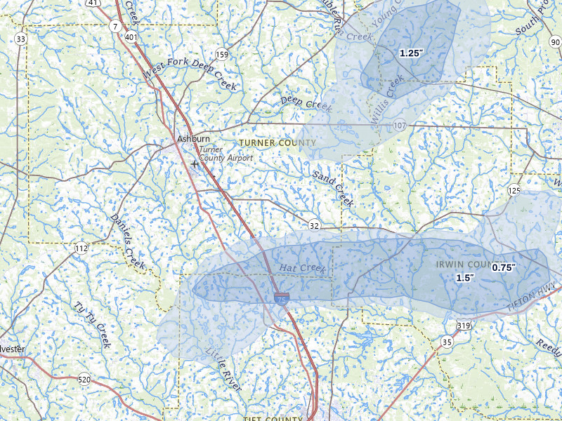 NEXRAD radar-signature map of the hail over Sycamore, GA