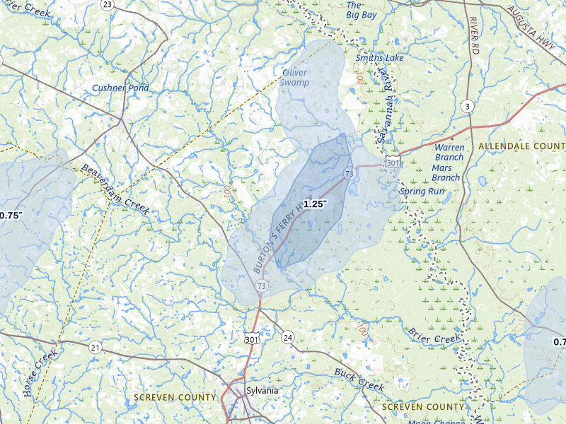 NEXRAD radar-signature map of the hail storm over Sylvania, GA on Jun 29, 2026