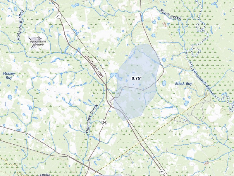 NEXRAD radar-signature map of the hail storm over Sylvania, GA on Aug 1, 2026