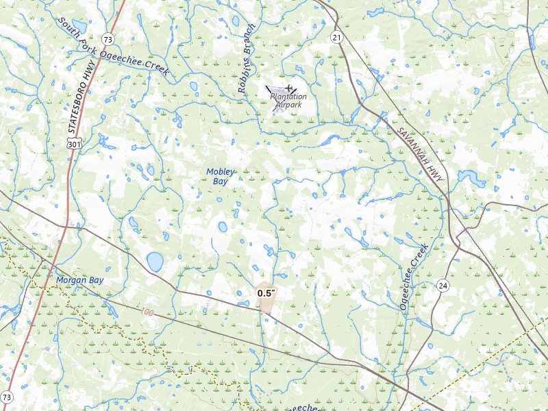 Radar-estimated hail-size map of the storm over Sylvania, GA on Aug 11, 2026