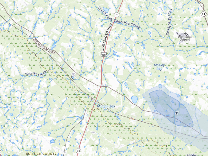 NEXRAD radar-signature map of the hail storm over Sylvania, GA on Aug 11, 2026