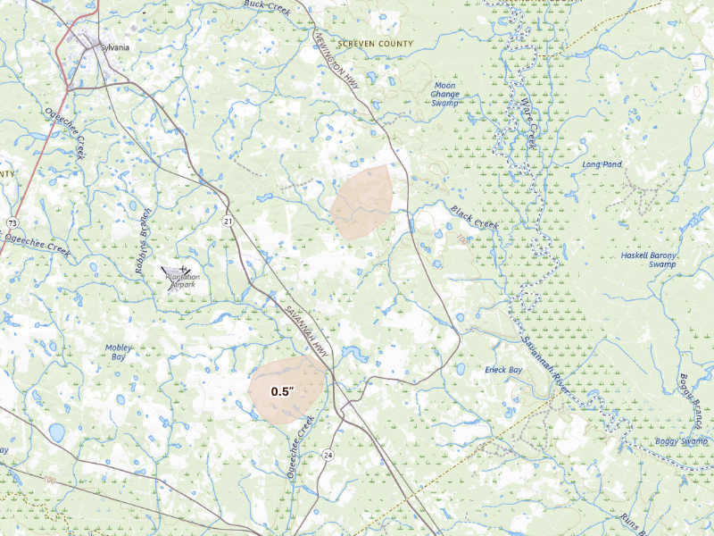 Radar-estimated hail-size map of the storm over Sylvania, GA