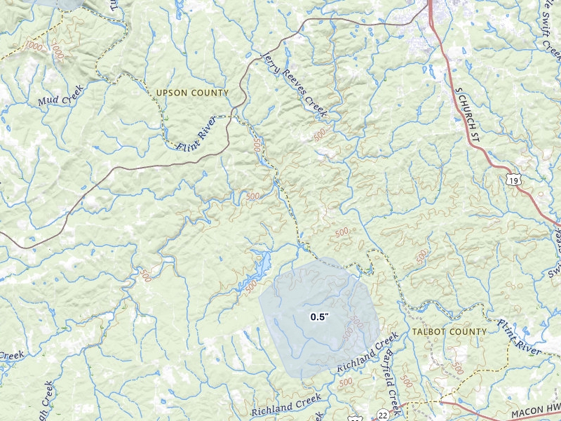 NEXRAD radar-signature map of the hail storm over Talbotton, GA on Jul 25, 2026