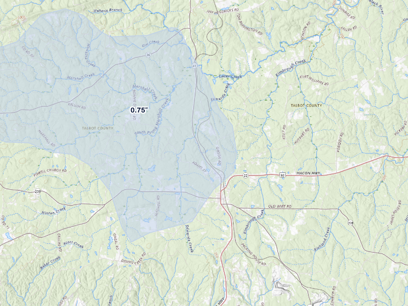 NEXRAD radar-signature map of the hail storm over Talbotton, GA on Aug 14, 2026