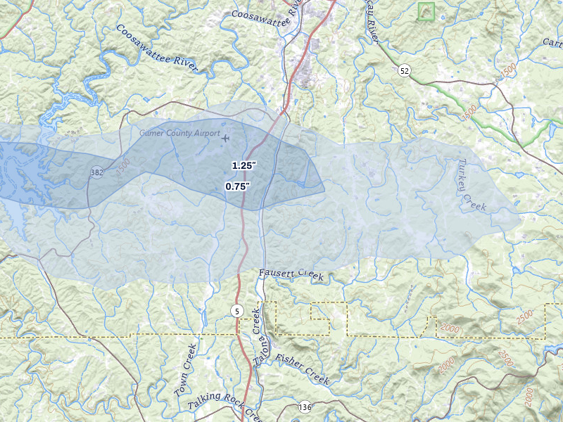 NEXRAD radar-signature map of the hail storm over Talking Rock, GA on May 6, 2026