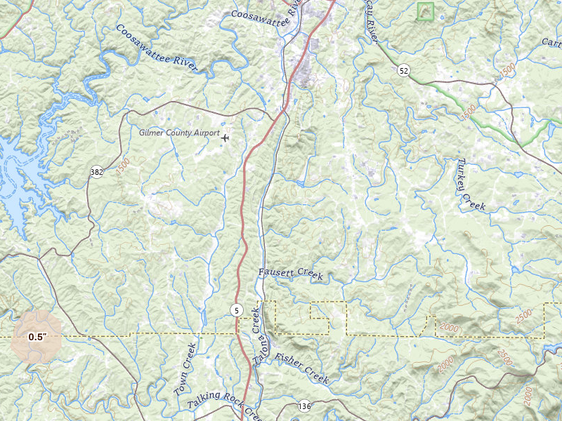Radar-estimated hail-size map of the storm over Talking Rock, GA on Jul 4, 2026