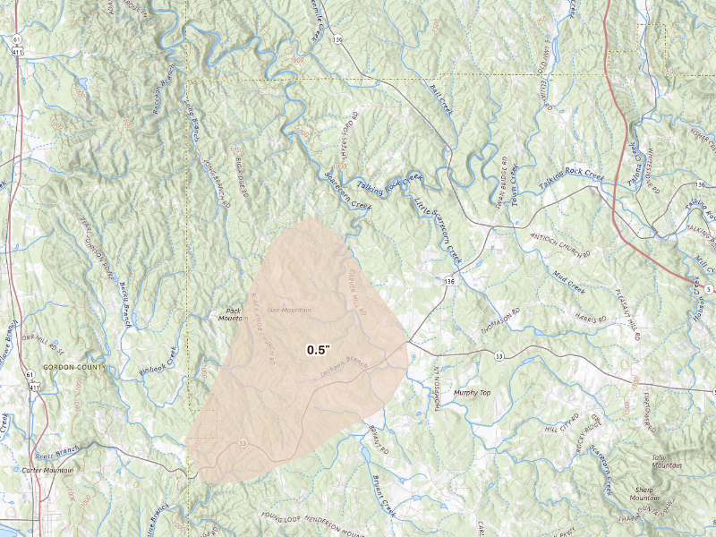 Radar-estimated hail-size map of the storm over Talking Rock, GA