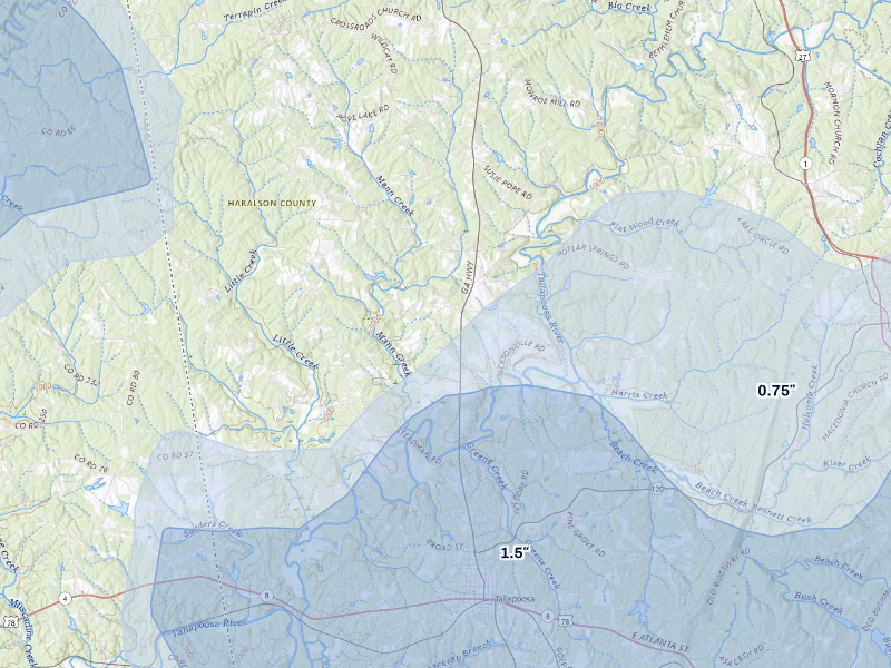 NEXRAD radar-signature map of the hail storm over Tallapoosa, GA on Aug 11, 2026