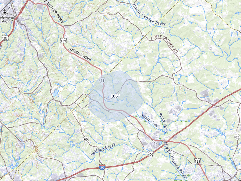 NEXRAD radar-signature map of the hail over Talmo, GA