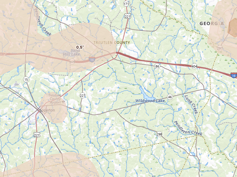 Radar-estimated hail-size map of the storm over Tarrytown, GA on May 17, 2026