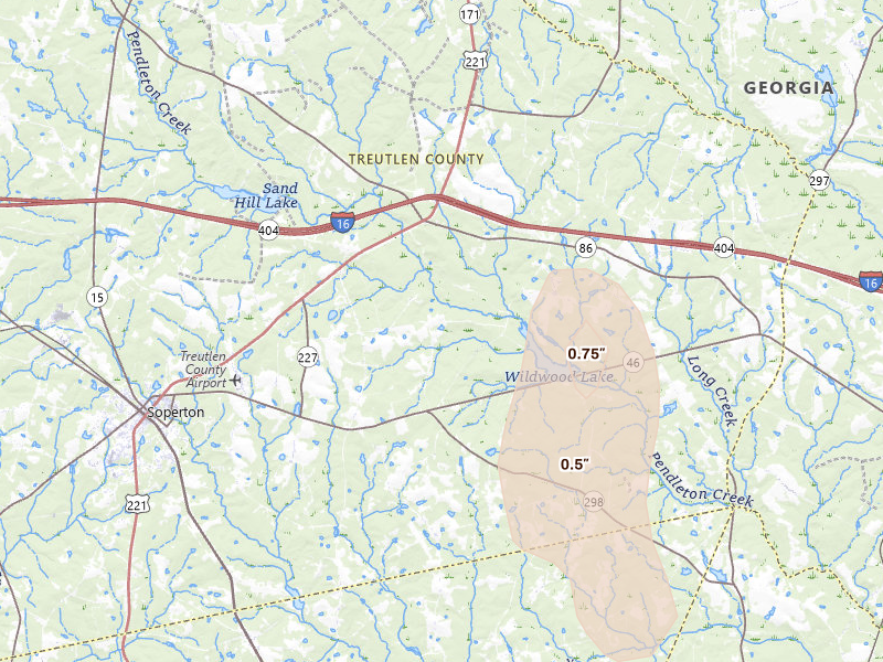 Radar-estimated hail-size map of the storm over Tarrytown, GA on May 24, 2026