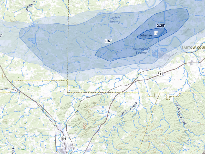 NEXRAD radar-signature map of the hail over Taylorsville, GA