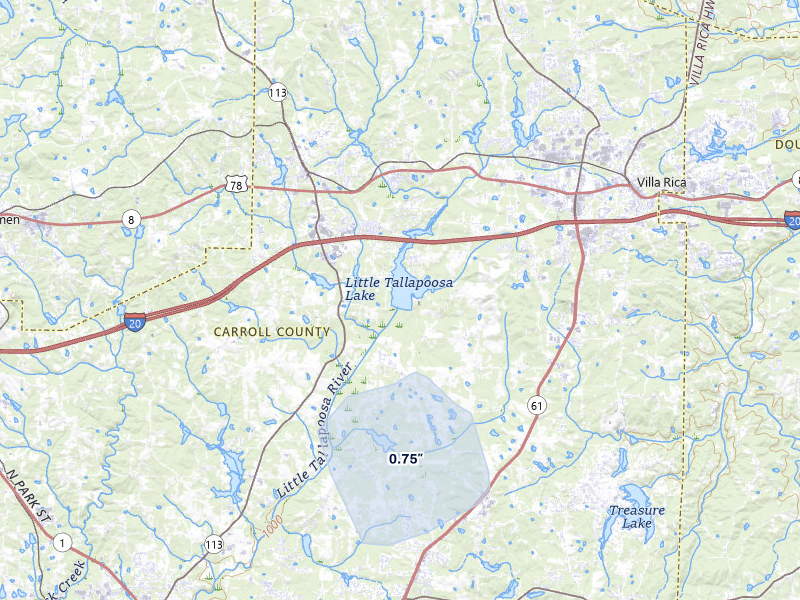 NEXRAD radar-signature map of the hail storm over Temple, GA on Jul 11, 2026