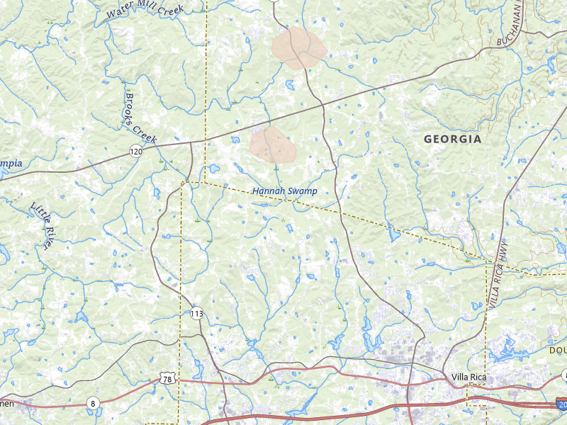 Radar-estimated hail-size map of the storm over Temple, GA on Aug 11, 2026