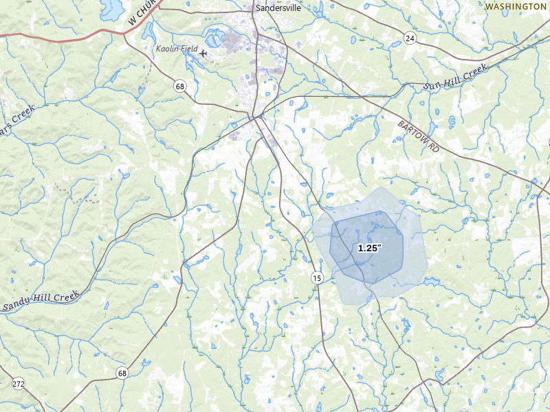 NEXRAD radar-signature map of the hail over Tennille, GA