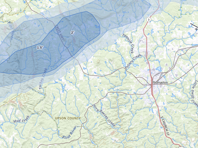 NEXRAD radar-signature map of the hail over Thomaston, GA