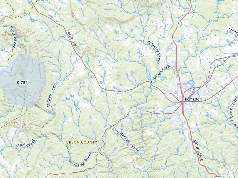 NEXRAD radar-signature map of the hail storm over Thomaston, GA on Jul 25, 2026