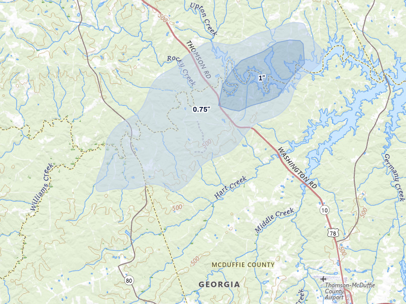 NEXRAD radar-signature map of the hail storm over Thomson, GA on Jun 29, 2026