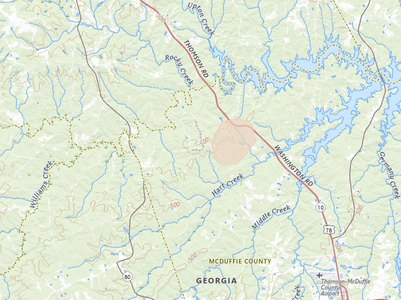 Radar-estimated hail-size map of the storm over Thomson, GA on Aug 6, 2026