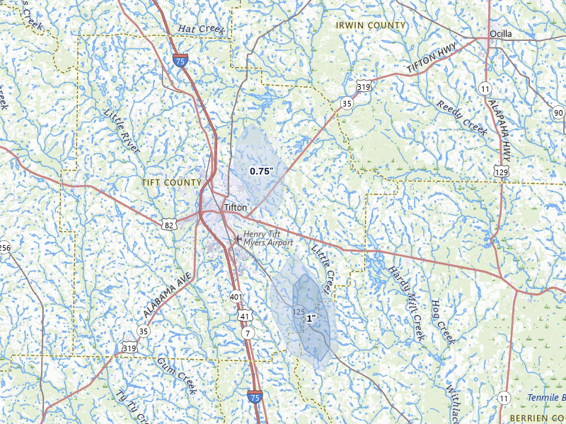 NEXRAD radar-signature map of the hail over Tifton, GA