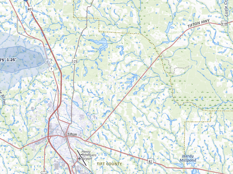 NEXRAD radar-signature map of the hail storm over Tifton, GA on Aug 6, 2026