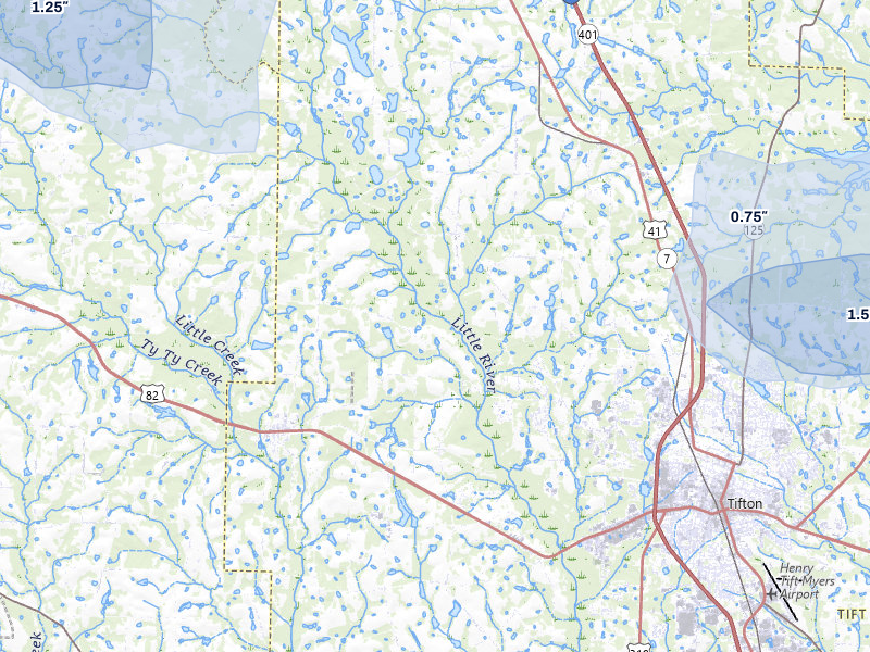 NEXRAD radar-signature map of the hail storm over Tifton, GA on Aug 13, 2026