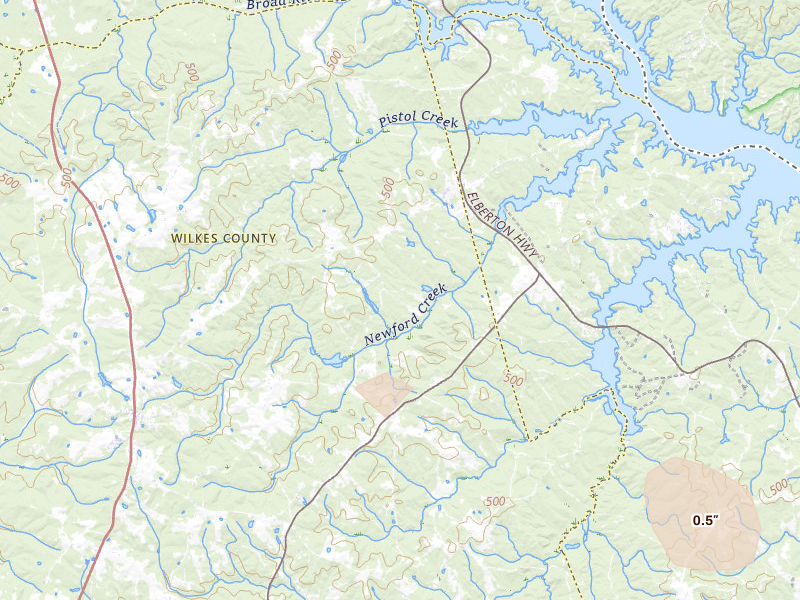Radar-estimated hail-size map of the storm over Tignall, GA on Jul 10, 2026