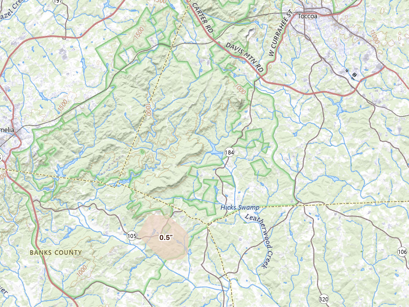 Radar-estimated hail-size map of the storm over Toccoa, GA
