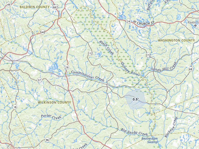 NEXRAD radar-signature map of the hail over Toomsboro, GA